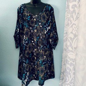 Unbranded Blue Floral Pullover Dress Size XL